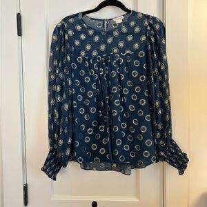 Shoshanna Navy and Cream Patterned Blouse